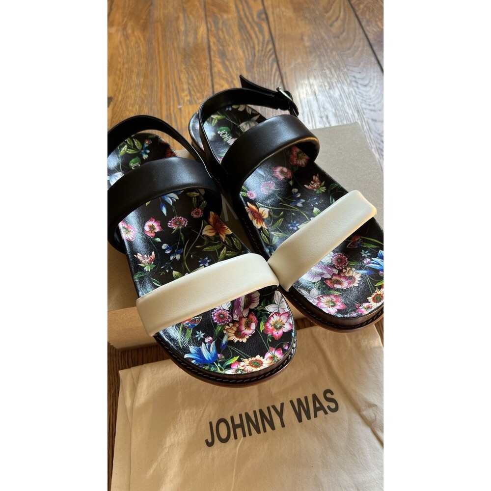 $258 NIB Johnny Was Double Band Leather Sandal Size 10 Ombre Multicolor Floral